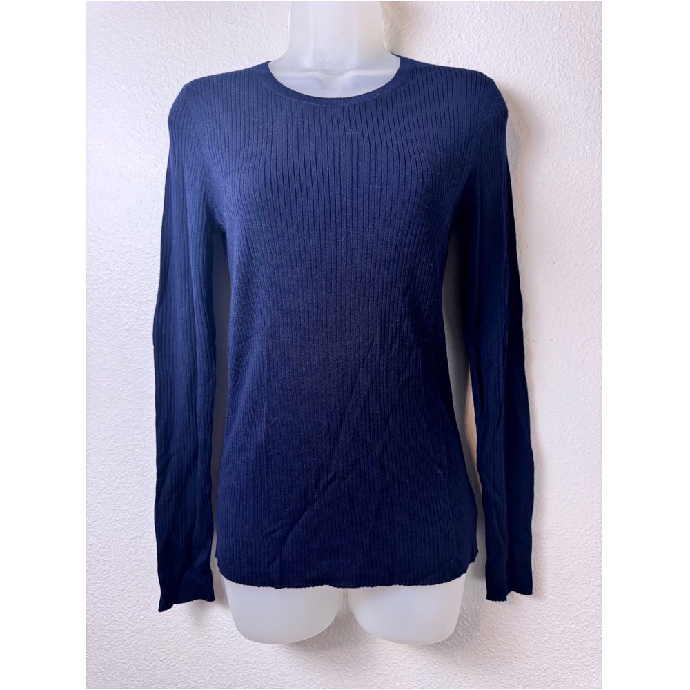 Theory Mirzi B Ribbed Crewneck Sweater Deep Navy Blue Size M NWT Old Money